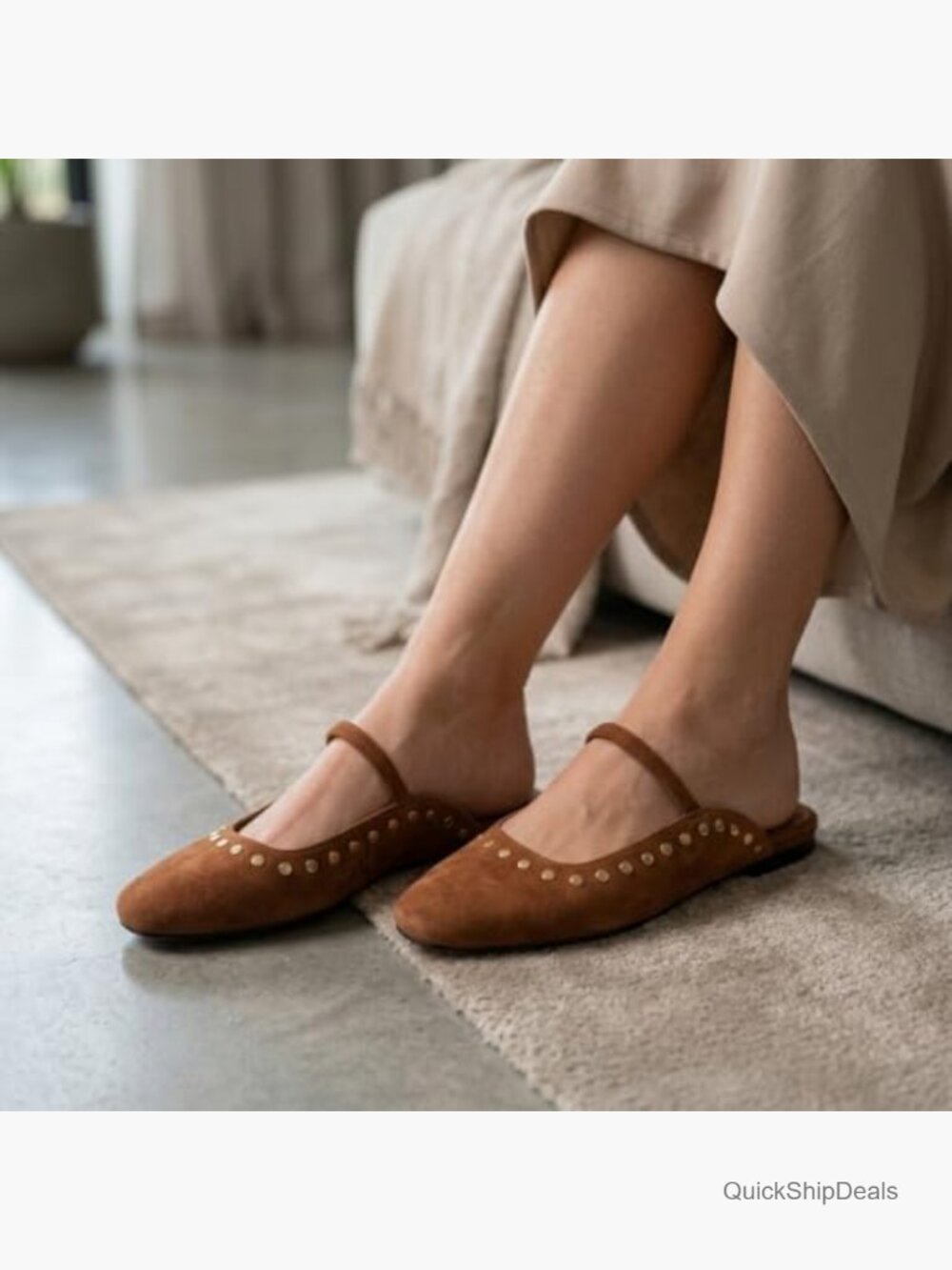 Square Toe Mary Jane Flats Slip on Dressy Casual Slide Low Heel Backless Loafer - Picture 3 of 6